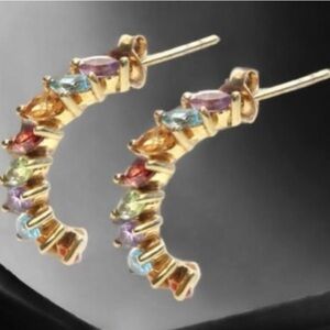 Multi-Gemstone 18kt Gold Plated hoop earrings.